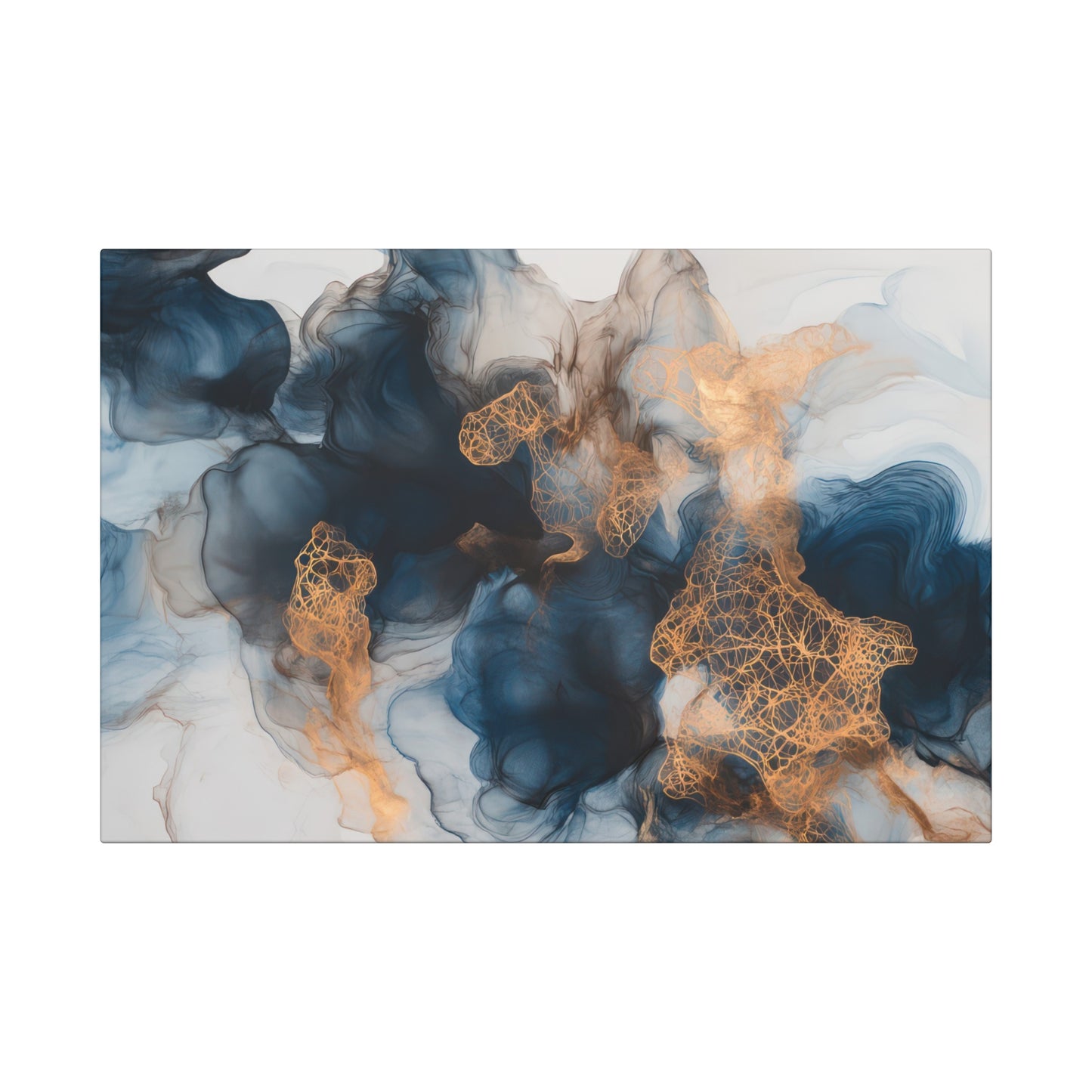Elegant Canvas Art Wrap - Abstract Blue & Gold Design,