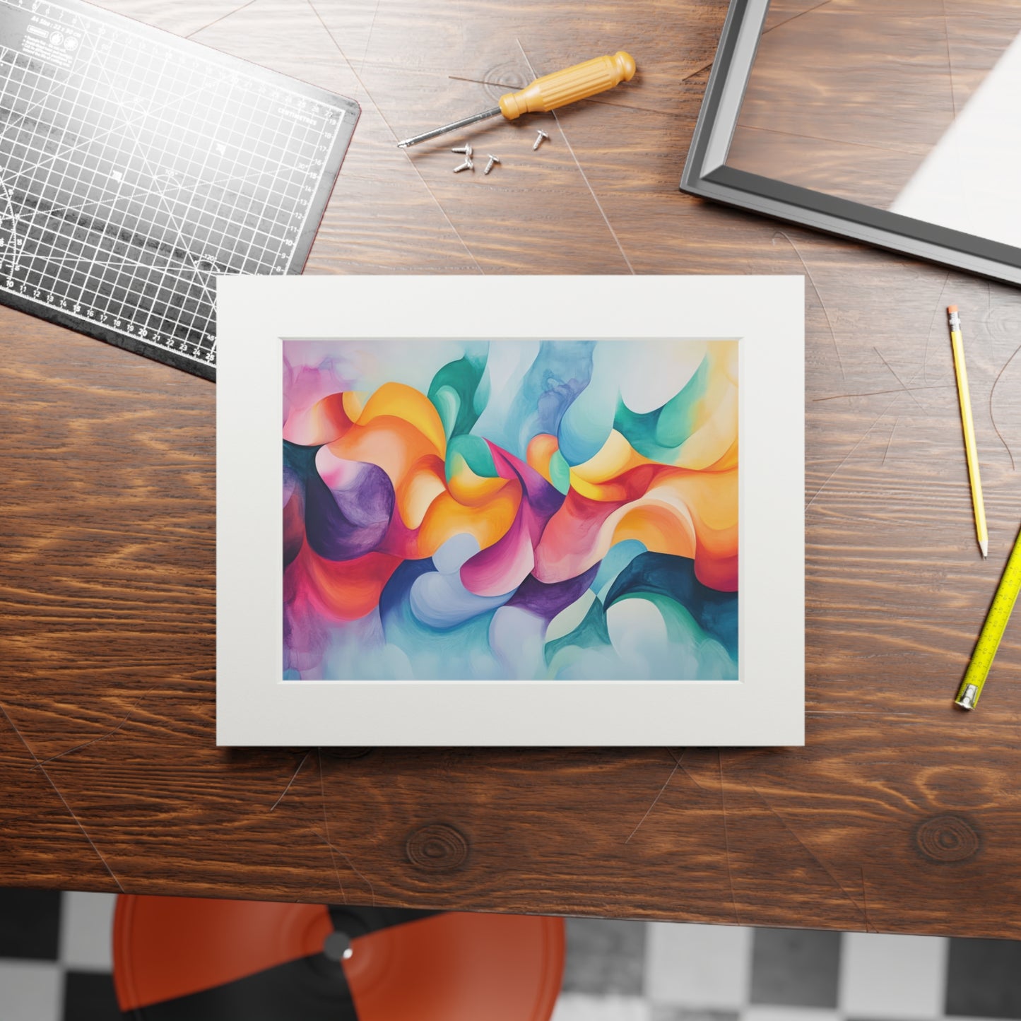 Vibrant Abstract Art Prints (Passepartout Frame), Modern Aesthetic