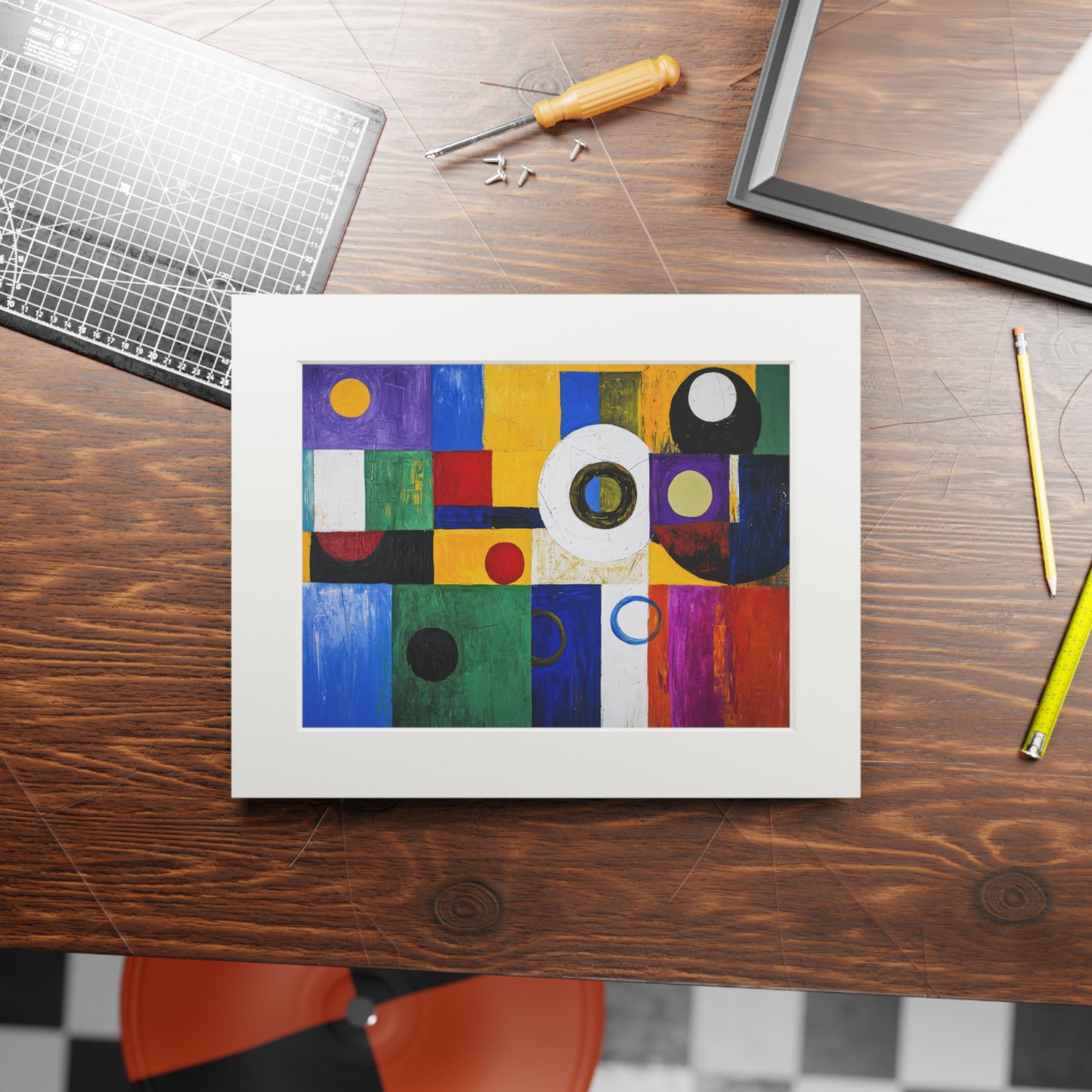 Colorful Modern Art Print with Frame, Gallery Wall Design