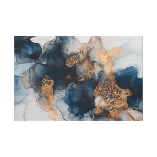 Elegant Canvas Art Wrap - Abstract Blue & Gold Design,